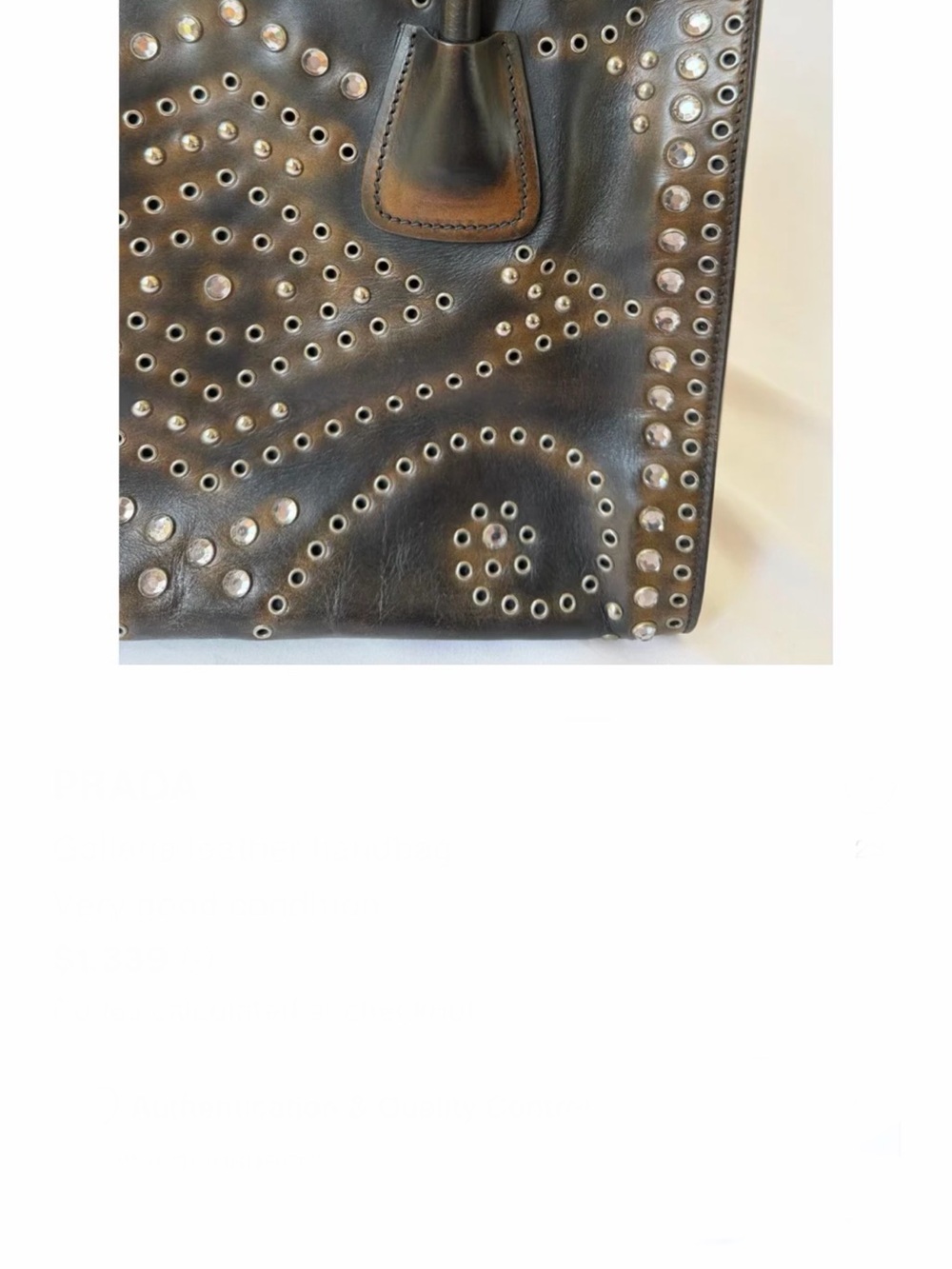 Vintage Prada Galleria Dark Brown Vitello Leather Stud-Embellished Tote - Picture 4 of 5